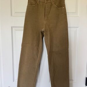 High-Waist Straight Leg Jeans in Green-Brown